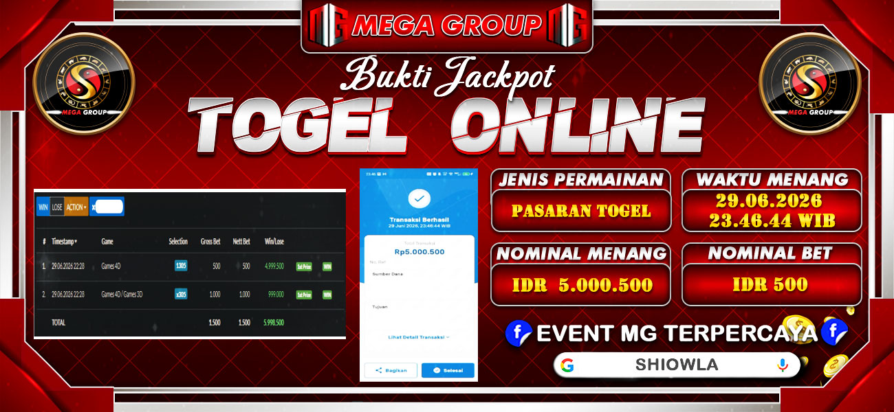 Bukti JP situs Shiowla hari Senin, 29 Juni 2026